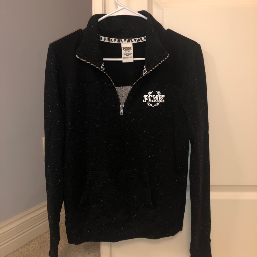VS PINK Black Speckled XS Quarter-Zip